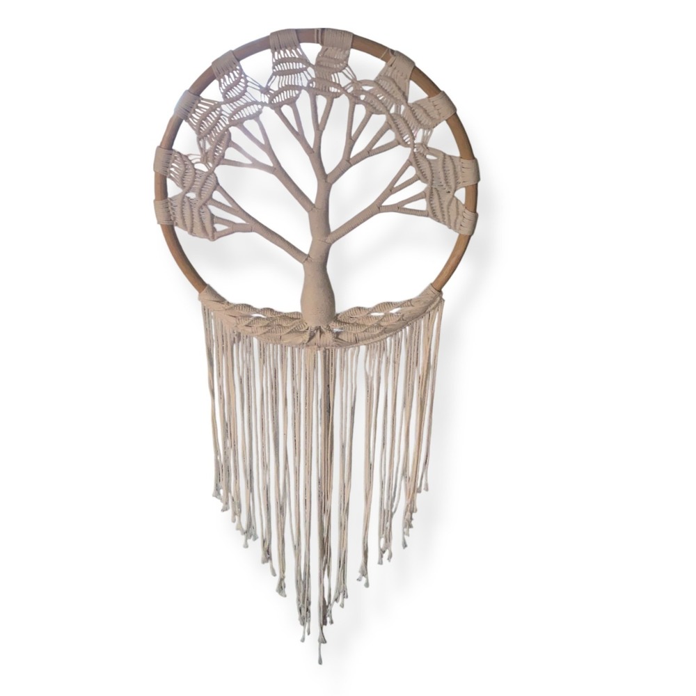 Handmade Macrame Tree Of Life Dreamcatcher Wall Hanging Decor 36" X 22" Boho Art